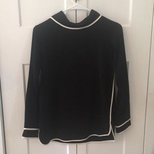Zara chic white trim black drapey shirt